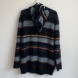 Tory Burch navy & gold Wool Blend Metallic Hoodie Long Sleeve Sweater